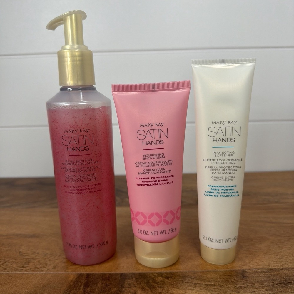 Mary Kay Satin Hands Blissful Pomegranate Shea Scrub Cream Softener 3 Piece Set